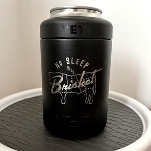 Yeti new can colster No sleep til Brisket New black engraved stainless beer